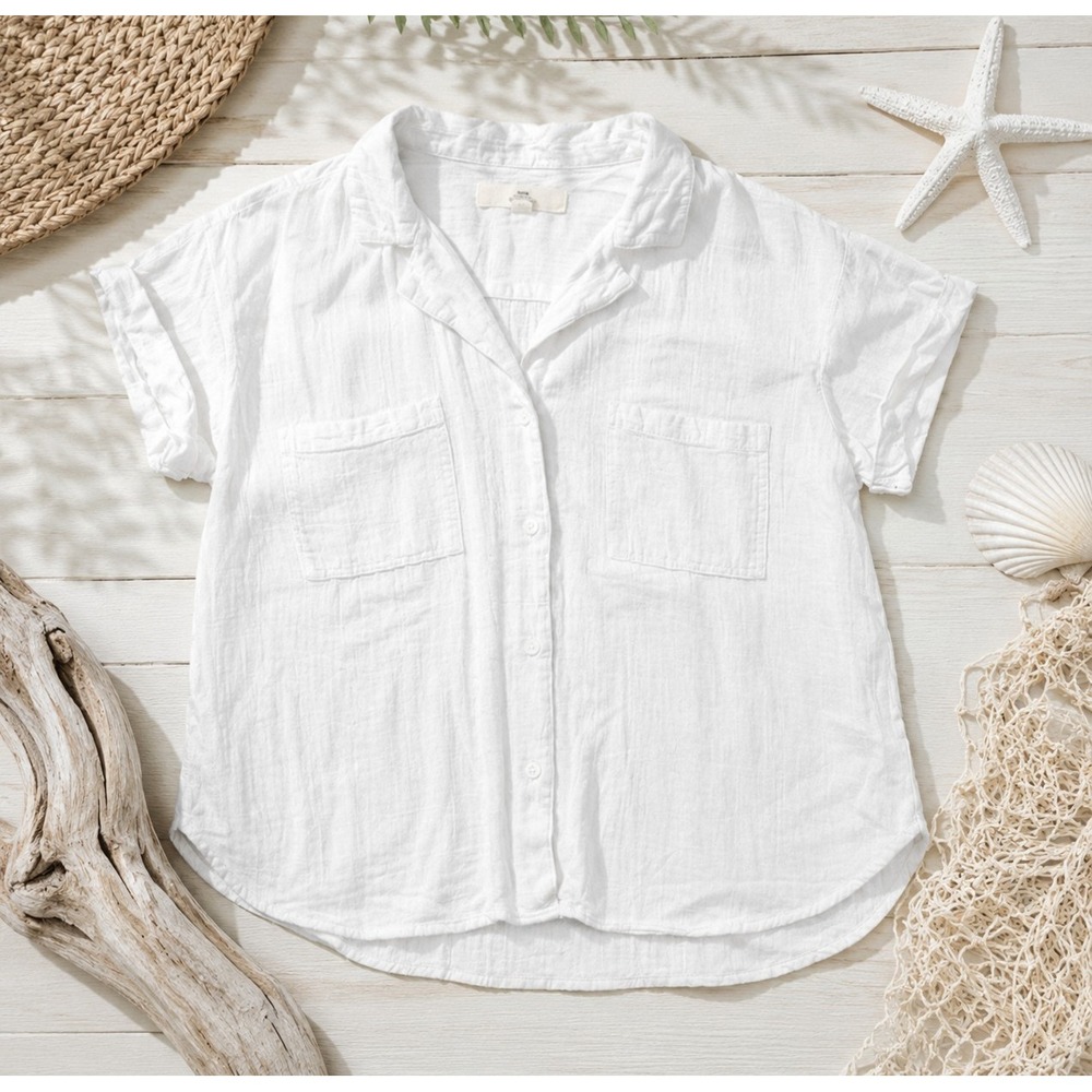 Thread Supply White Button Front Shirt Womens Large Coastal Minimalist Top